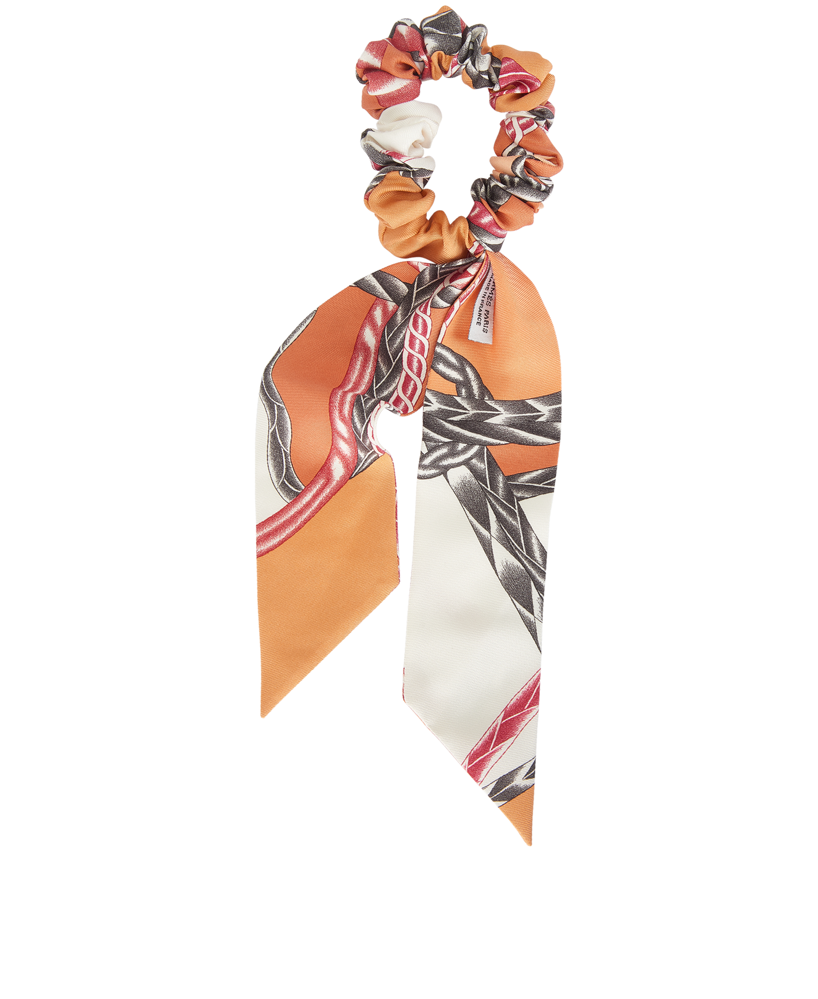 Hermes Hair Scrunchie, &pound;125, Accessories, Orange/White, Silk, Back view